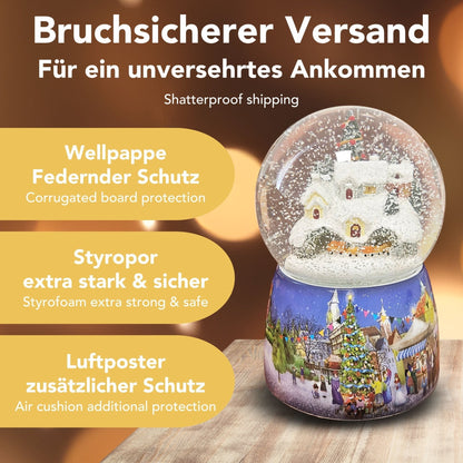 Nostalgie - Schneekugel mit Weihnachtsdorf mit Christbaum und Spieluhr Winter Wonderland - Schneekugelhaus