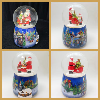 Nostalgie - Schneekugel mit Weihnachtsmann mit Schlitten mit Spieluhr 100 mm Durchmesser - Schneekugelhaus