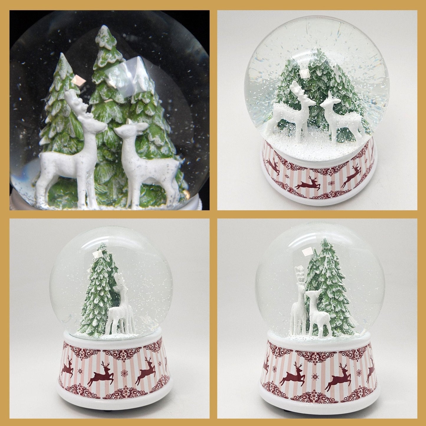 Nostalgische Schneekugel 2 Rehe Hüttenzauber 100 mm Durchmesser mit Spieluhr - Schneekugelhaus