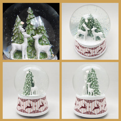 Nostalgische Schneekugel 2 Rehe Hüttenzauber 100 mm Durchmesser mit Spieluhr - Schneekugelhaus