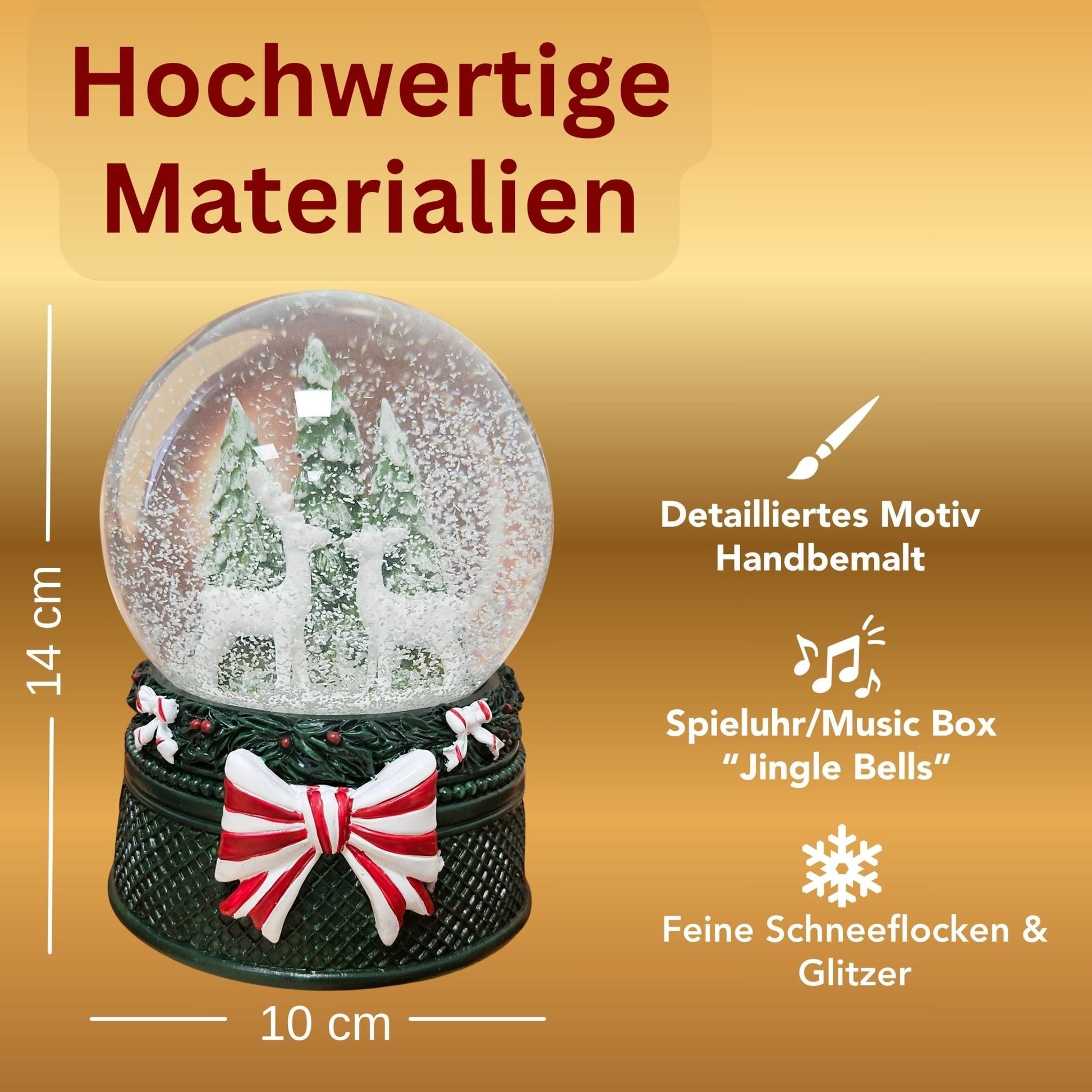 Nostalgische Schneekugel 2 Rehe Weihnachtsdekor grün 100 mm Durchmesser mit Spieluhr - Schneekugelhaus