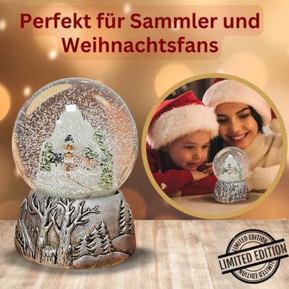 Nostalgische Schneekugel Bergdorf Silber Landschaft 100 mm Durchmesser mit Spieluhr - Schneekugelhaus