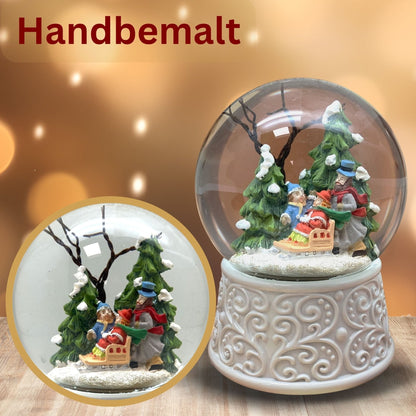 Nostalgische Schneekugel Familienspaziergang Ornamente 100 mm Durchmesser mit Spieluhr - Schneekugelhaus