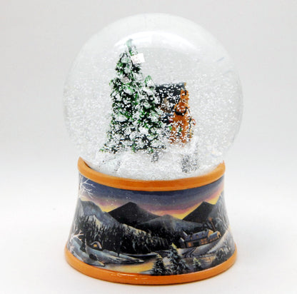 Nostalgische Schneekugel Kutsche über Brücke auf Sockel Winterlandschaft 100 mm Durchmesser mit Spieluhr - Schneekugelhaus