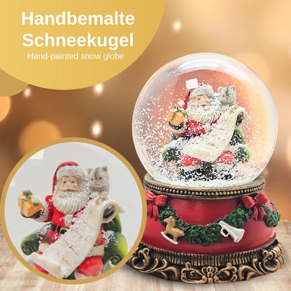 Nostalgische Schneekugel Santa mit Geschenkeliste auf Sockel Weihnachtsdekor rot mm Durchmesser mit Spieluhr - Schneekugelhaus