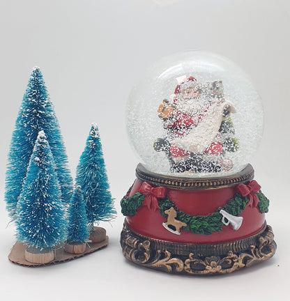 Nostalgische Schneekugel Santa mit Geschenkeliste auf Sockel Weihnachtsdekor rot mm Durchmesser mit Spieluhr - Schneekugelhaus