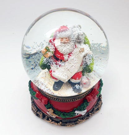 Nostalgische Schneekugel Santa mit Geschenkeliste auf Sockel Weihnachtsdekor rot mm Durchmesser mit Spieluhr - Schneekugelhaus