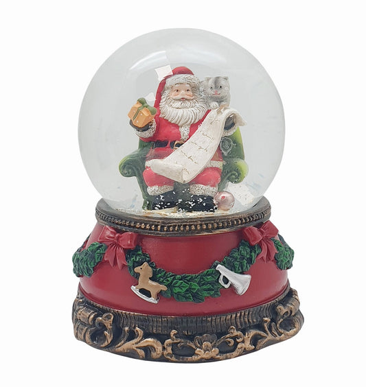 Nostalgische Schneekugel Santa mit Geschenkeliste auf Sockel Weihnachtsdekor rot mm Durchmesser mit Spieluhr - Schneekugelhaus