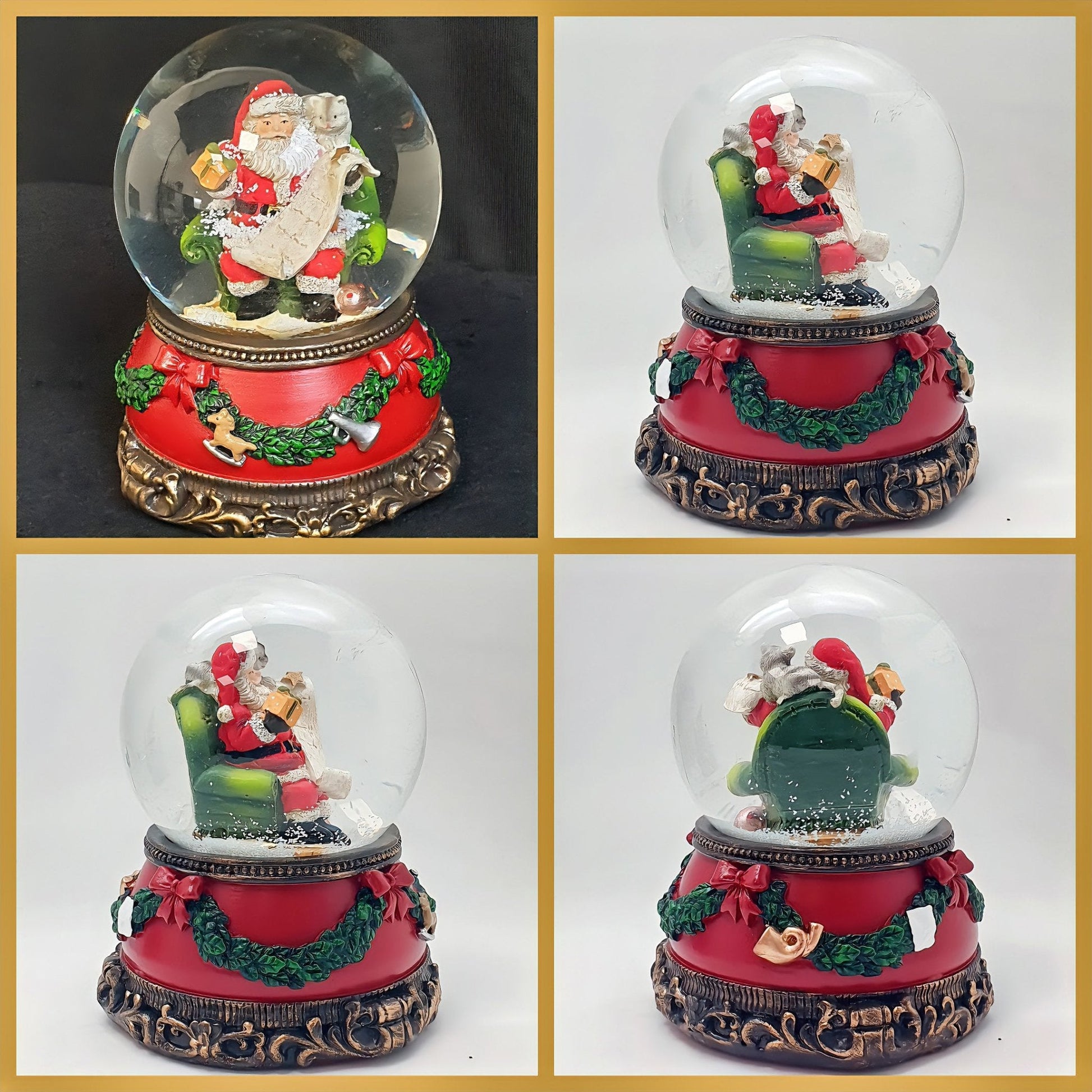 Nostalgische Schneekugel Santa mit Geschenkeliste auf Sockel Weihnachtsdekor rot mm Durchmesser mit Spieluhr - Schneekugelhaus