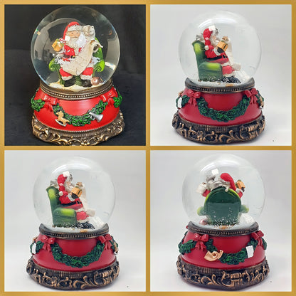 Nostalgische Schneekugel Santa mit Geschenkeliste auf Sockel Weihnachtsdekor rot mm Durchmesser mit Spieluhr - Schneekugelhaus