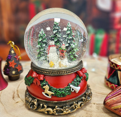 Nostalgische Schneekugel Schneemann steht auf Sockel Weihnachtsdekor rot mm Durchmesser mit Spieluhr - Schneekugelhaus
