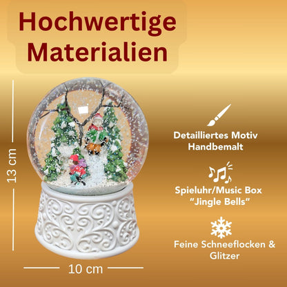 Nostalgische Schneekugel Skifahrer Ornamente 100 mm Durchmesser mit Spieluhr - Schneekugelhaus