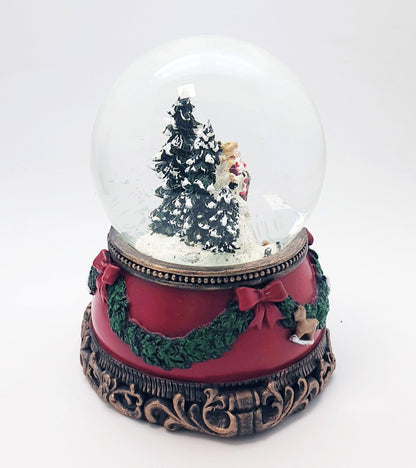 Nostalgische Schneekugel Weihnachtsmann im Schlitten auf Sockel Weihnachtsdekor rot mm Durchmesser mit Spieluhr - Schneekugelhaus