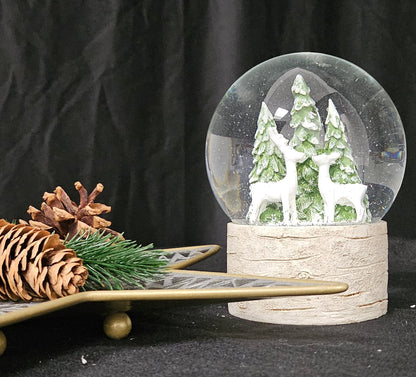 Schneekugel 2 Rehe auf Holzsockel "Country - Line" 10 cm Durchmesser - Schneekugelhaus
