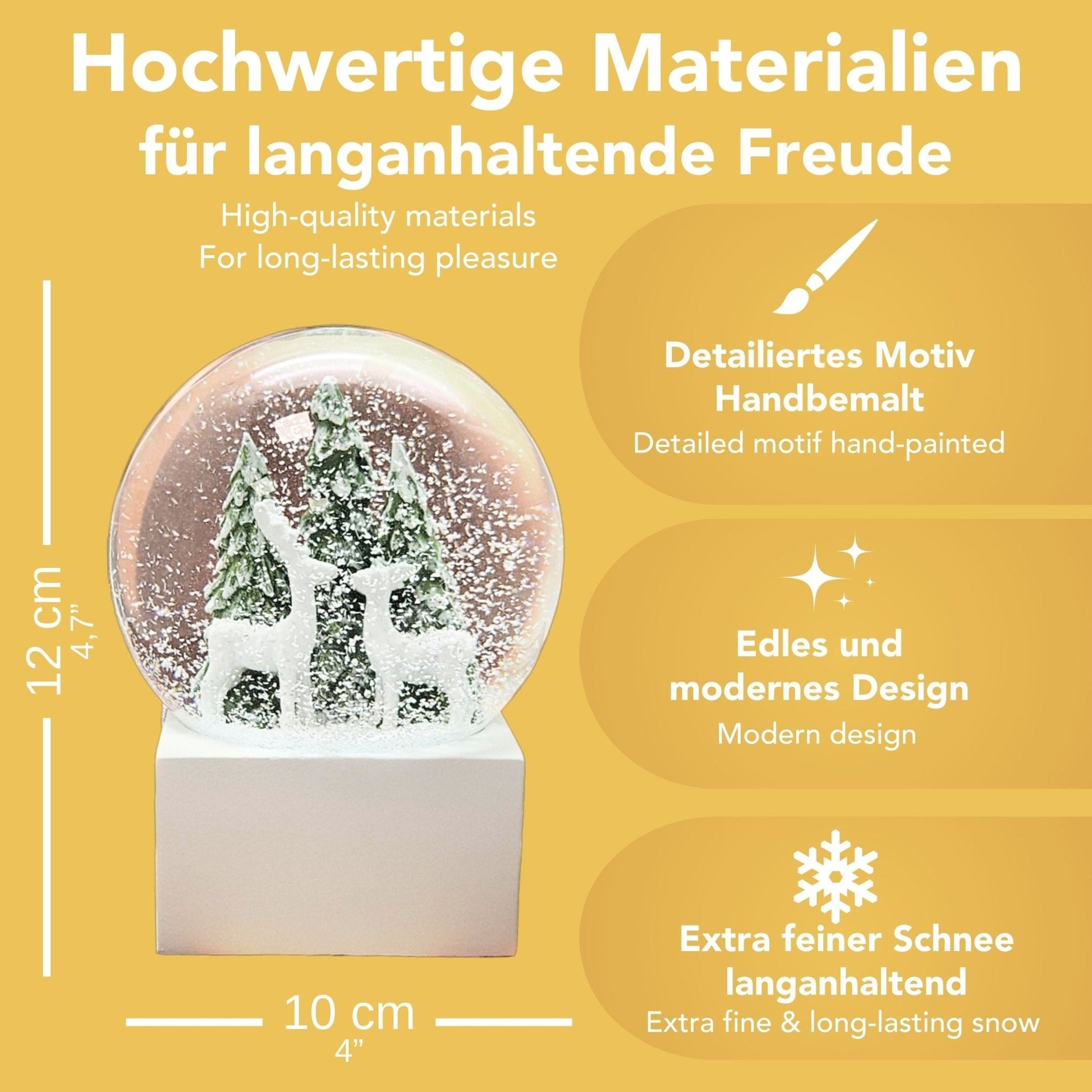 Schneekugel 2 Rehe auf Sockel weiß eck "PURE - Line" 10 cm Durchmesser - Schneekugelhaus
