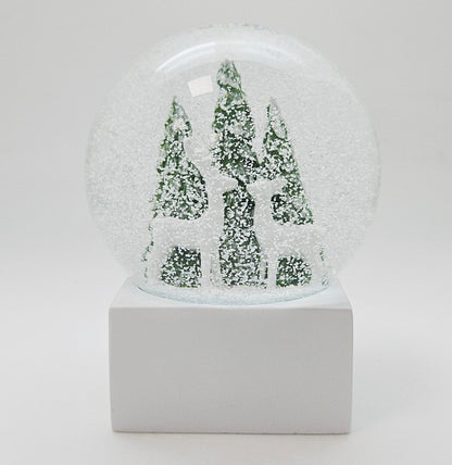Schneekugel 2 Rehe auf Sockel weiß eck "PURE - Line" 10 cm Durchmesser - Schneekugelhaus