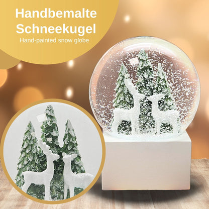 Schneekugel 2 Rehe auf Sockel weiß eck "PURE - Line" 10 cm Durchmesser - Schneekugelhaus