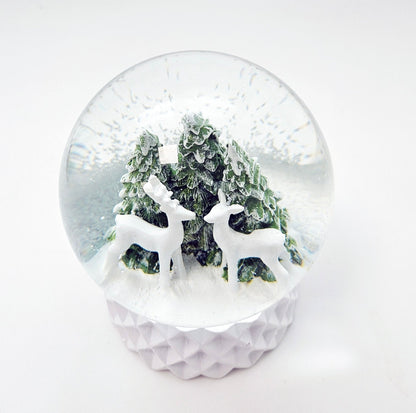 Schneekugel 2 Rehe auf Sockel weiß kubisch "PURE - Line" 10 cm Durchmesser - Schneekugelhaus