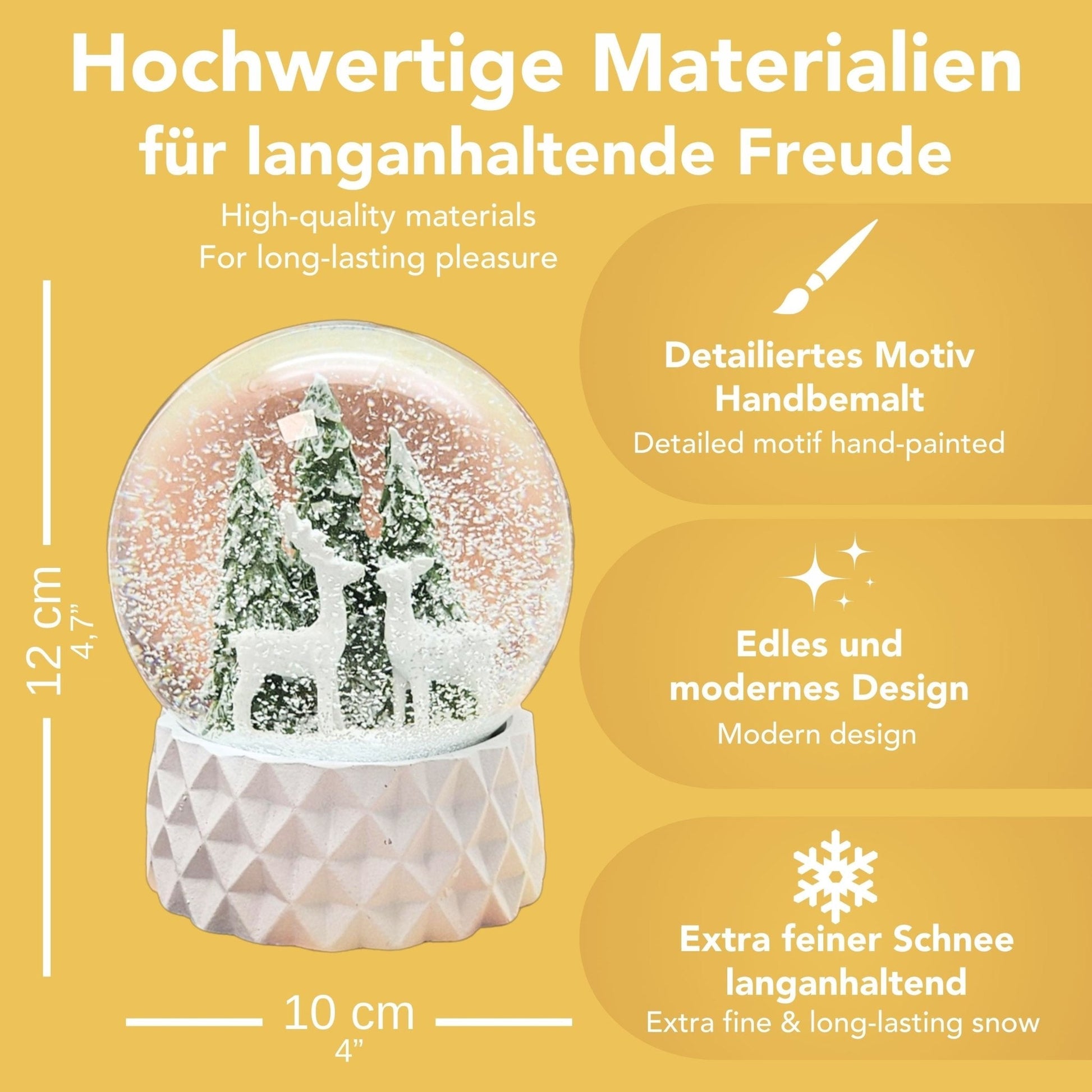 Schneekugel 2 Rehe auf Sockel weiß kubisch "PURE - Line" 10 cm Durchmesser - Schneekugelhaus
