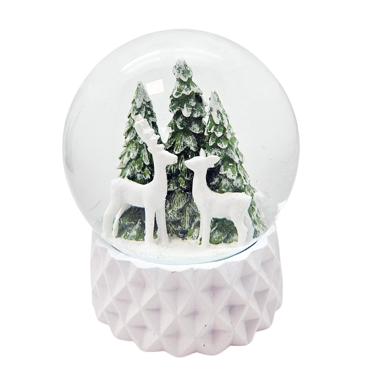 Schneekugel 2 Rehe auf Sockel weiß kubisch "PURE - Line" 10 cm Durchmesser - Schneekugelhaus