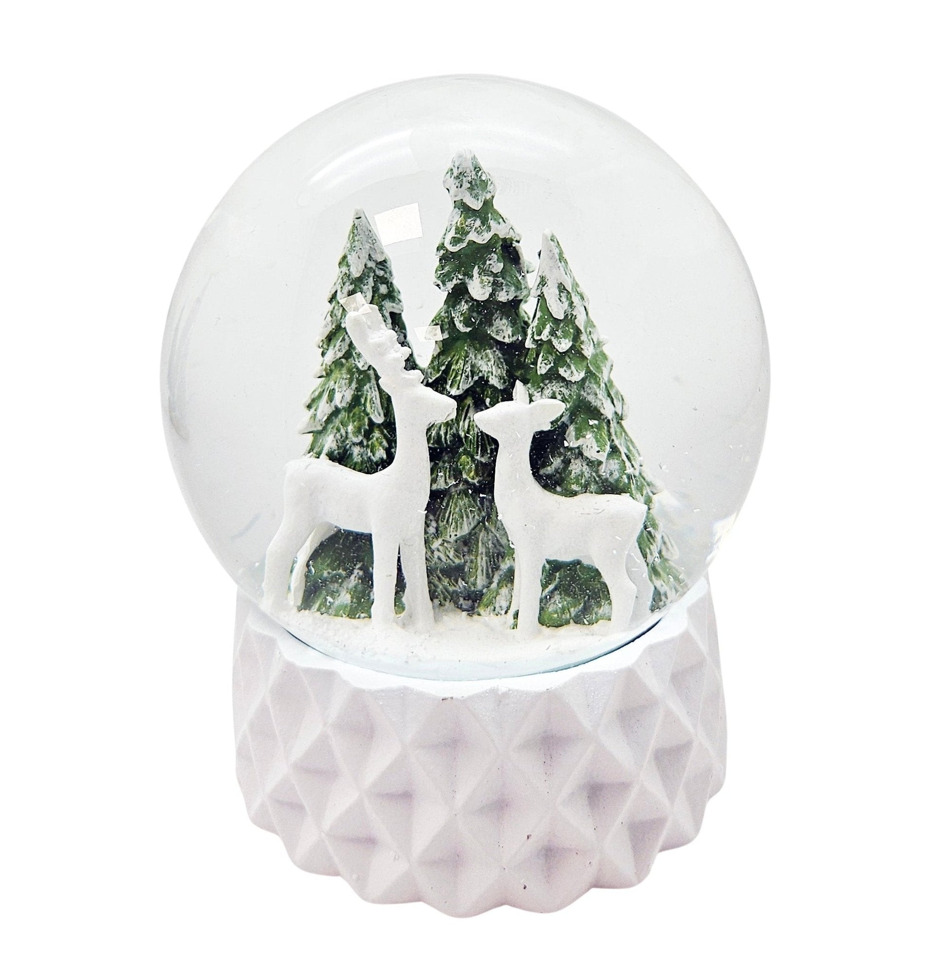 Schneekugel 2 Rehe auf Sockel weiß kubisch "PURE - Line" 10 cm Durchmesser - Schneekugelhaus