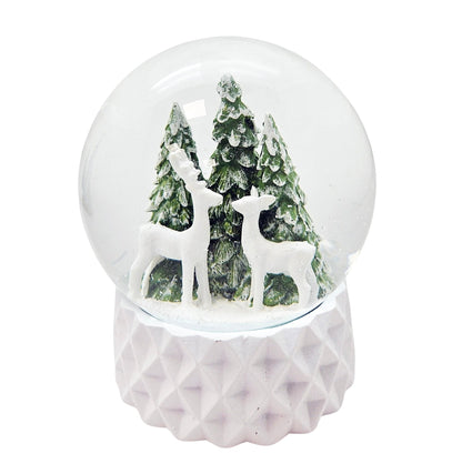 Schneekugel 2 Rehe auf Sockel weiß kubisch "PURE - Line" 10 cm Durchmesser - Schneekugelhaus