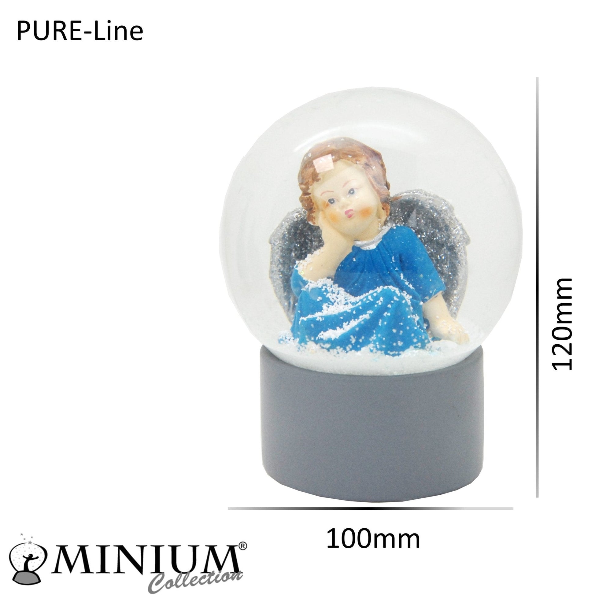Schneekugel Engel blau auf Sockel grau rund "PURE-Line" 10 cm Durchmesser - Schneekugelhaus