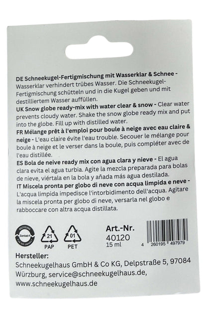 Schneekugel - Fertigmischung mit Wasserklar & feinem Schnee - Schneekugelhaus