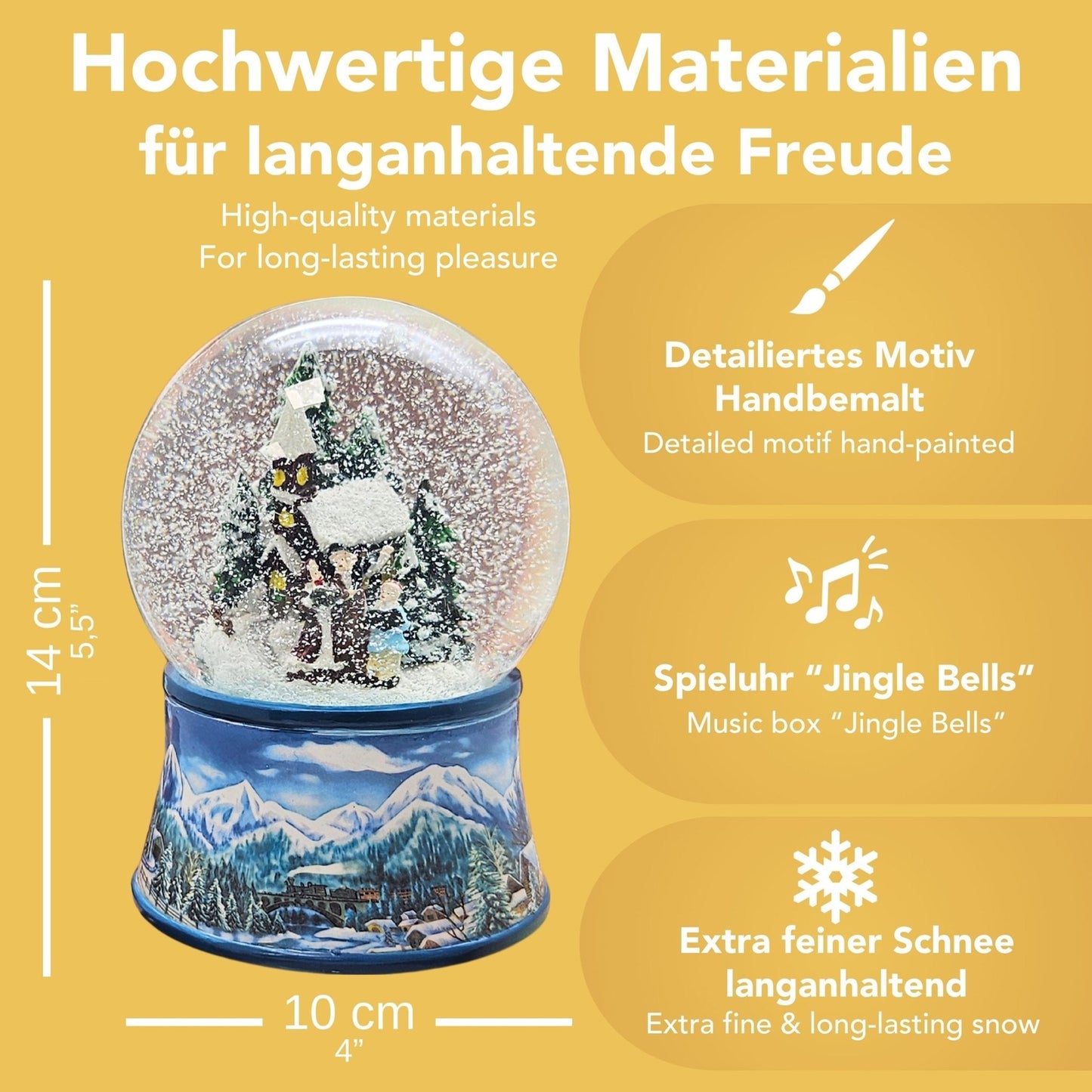 Schneekugel Romantischer Winterspaziergang auf Sockel Winterlandschaft hellblau mit Spieluhr - Schneekugelhaus