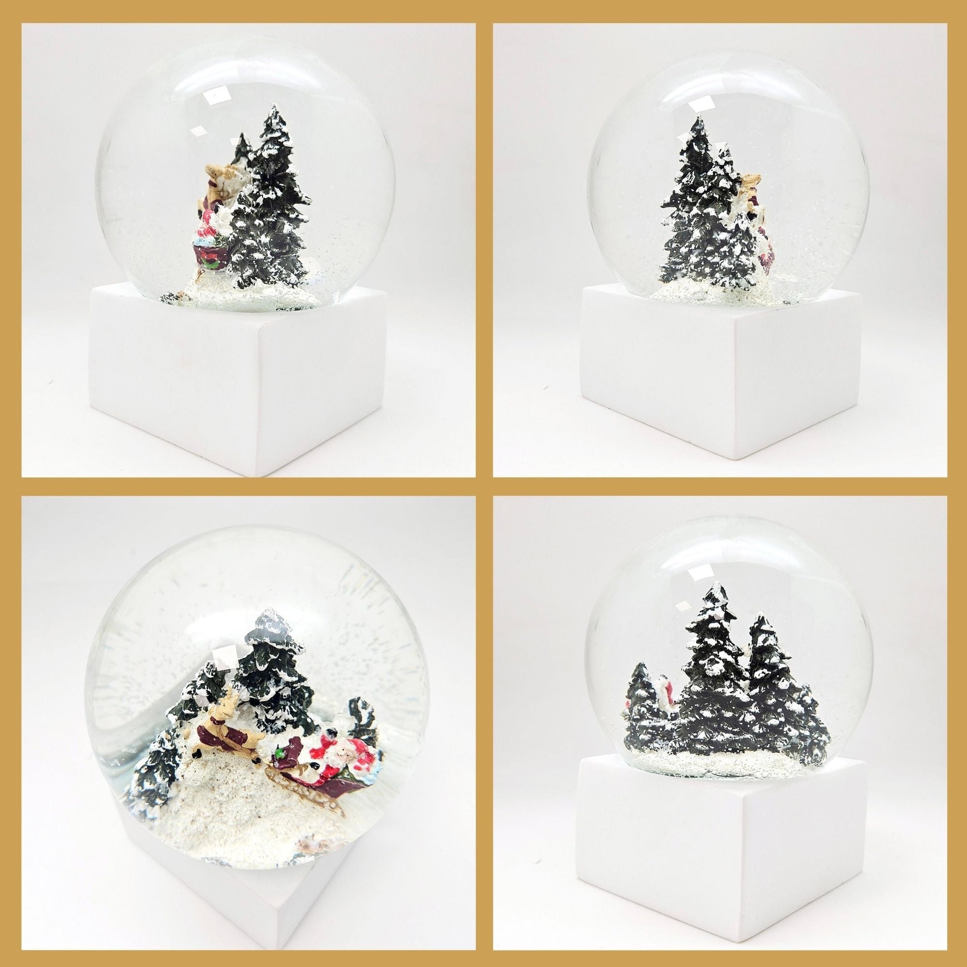 Schneekugel Santa auf Schlitten auf Sockel weiß eckig "PURE - Line" 10 cm Durchmesser - Schneekugelhaus