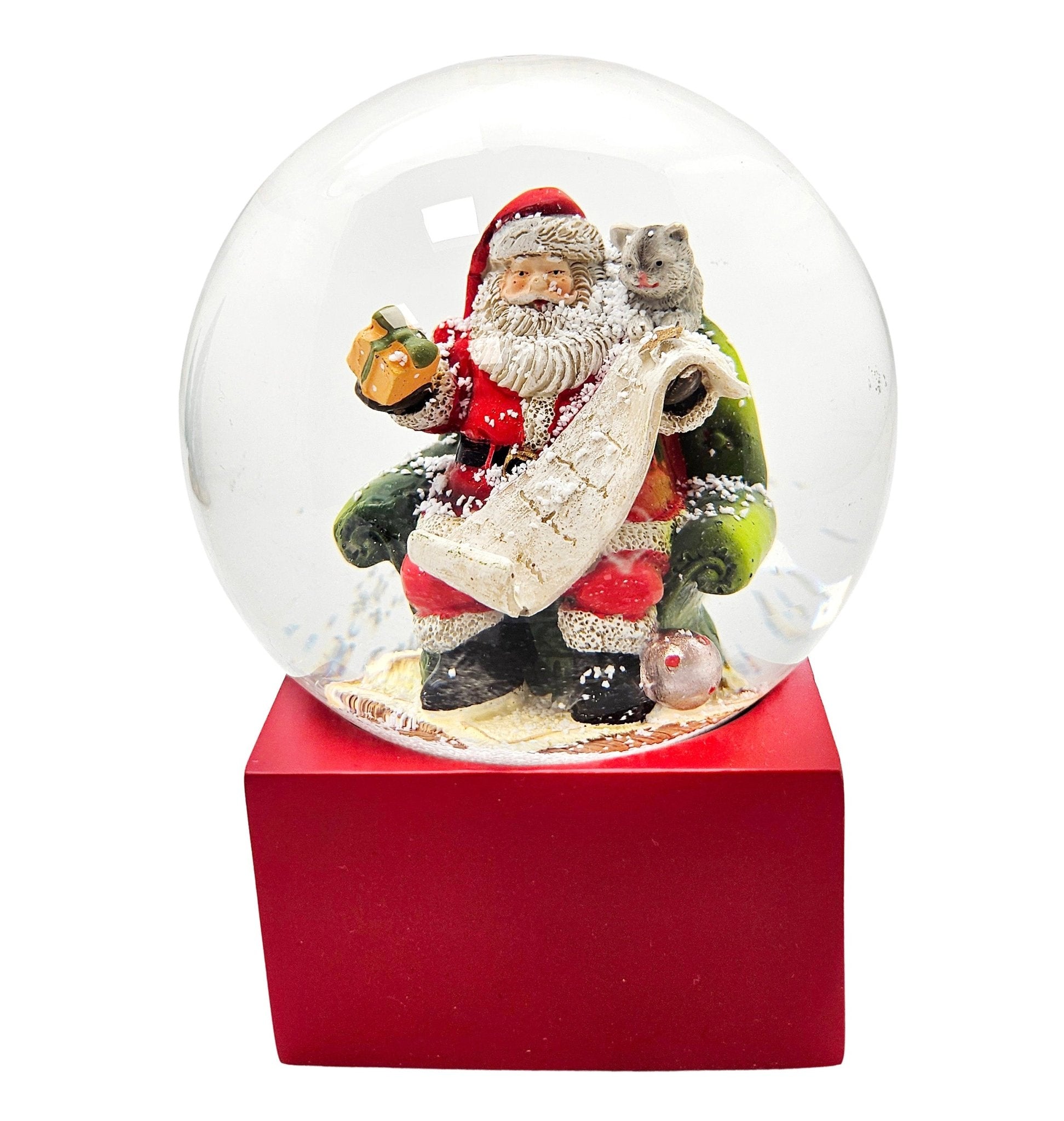 Schneekugel Santa Geschenkeliste rot eck "PURE - Line" 10 cm Durchmesser - Schneekugelhaus