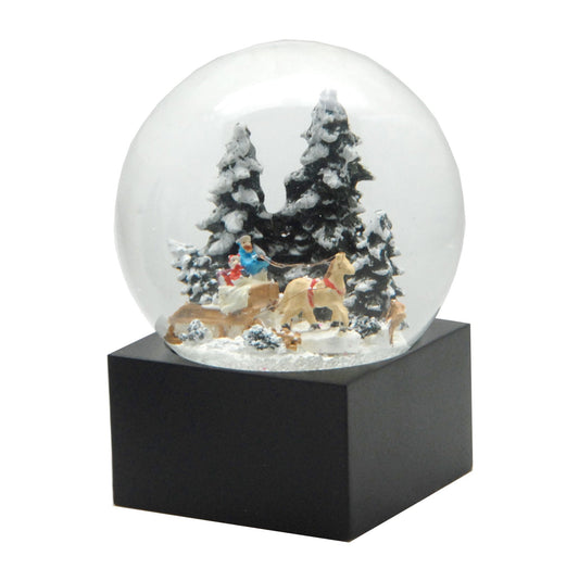 Schneekugel Weihnachts-Schlittenfahrt auf Sockel schwarz eckig "PURE-Line" 10 cm Durchmesser - Schneekugelhaus