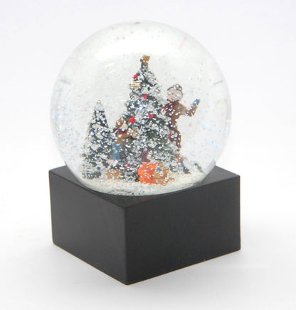 Schneekugel Weihnachtsbaum schmücken auf Sockel schwarz eckig "PURE-Line" 10 cm Durchmesser - Schneekugelhaus