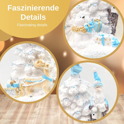 Schneekugel Weihnachtsmann mit Spieluhr, blau silber - 120 mm Durchmesser - Schneekugelhaus