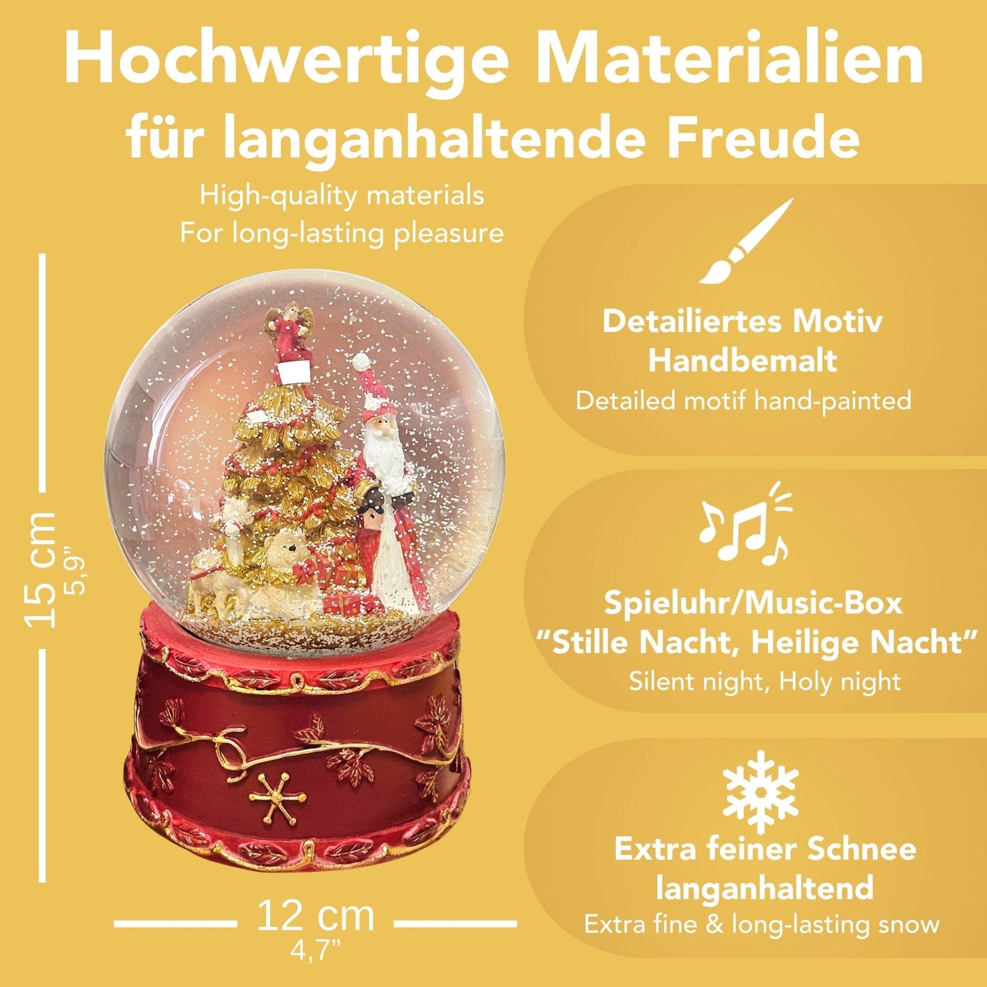 Schneekugel Weihnachtsmann mit Spieluhr rot groß 120 mm Durchmesser - Schneekugelhaus