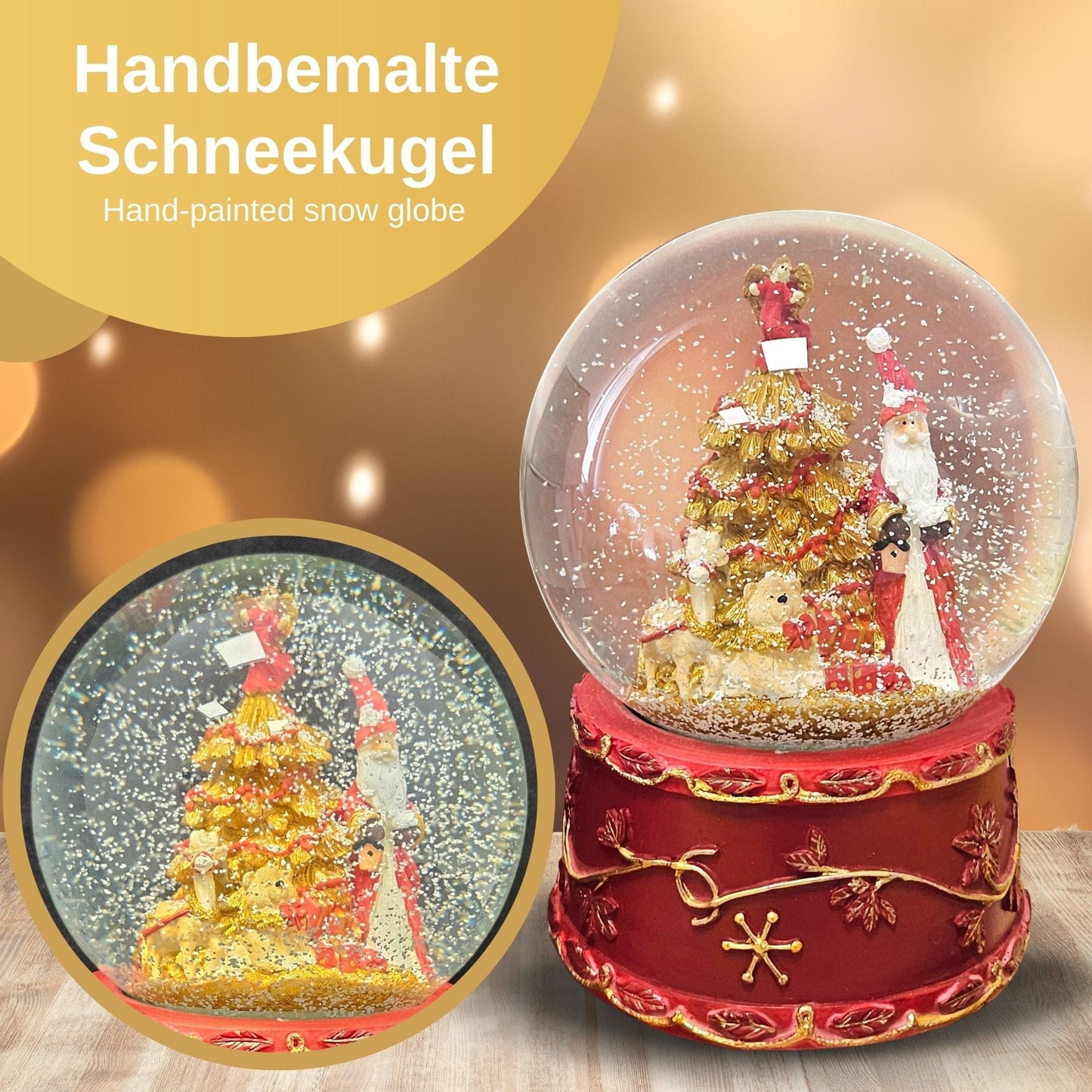 Schneekugel Weihnachtsmann mit Spieluhr rot groß 120 mm Durchmesser - Schneekugelhaus