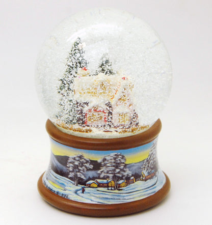 Schneekugel Zuckerbäckerhaus Winterwald auf Sockel Winterlandschaft braun mit Spieluhr - Schneekugelhaus
