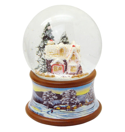 Schneekugel Zuckerbäckerhaus Winterwald auf Sockel Winterlandschaft braun mit Spieluhr - Schneekugelhaus