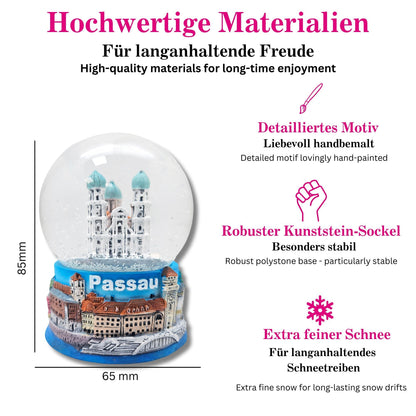 Souvenir Schneekugel Passau Dom Rathaus Burg Veste Oberhaus Donauschiff 65mm Durchmesser - Schneekugelhaus