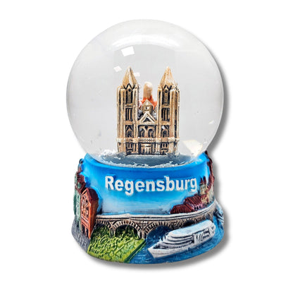 Souvenir Schneekugel Regensburg Dom St. Peter mit Panorama Sockel 45mm Durchmesser - Schneekugelhaus