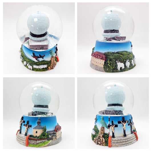 Souvenir Schneekugel Rhön mit Wasserkuppe Kloster Kreuzberg Rhönschaf Segelflieger B: 6,5 H: 8,5 - Schneekugelhaus