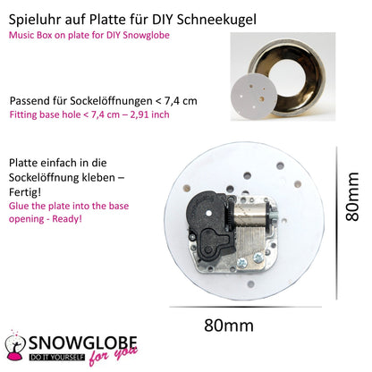 Spieluhr für Schneekugel Jingle Bells auf Platte 8,0 cm - Schneekugelhaus